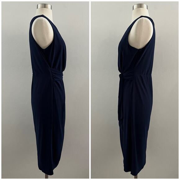 Superfoxx California Dreams Faux Wrap Dress Sleeveless Draped Navy Blue Medium - Picture 3 of 13
